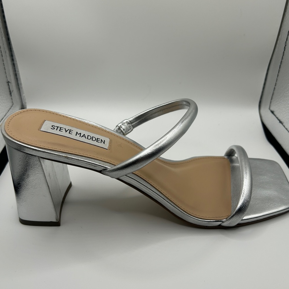 Steve Madden Silver Strappy Heels - Picture 3 of 6